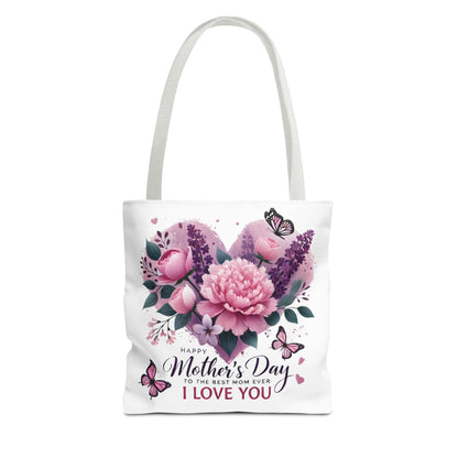Mother's Day Floral Tote Bag - "Happy Mother's Day I Love You" Heart Bouquet