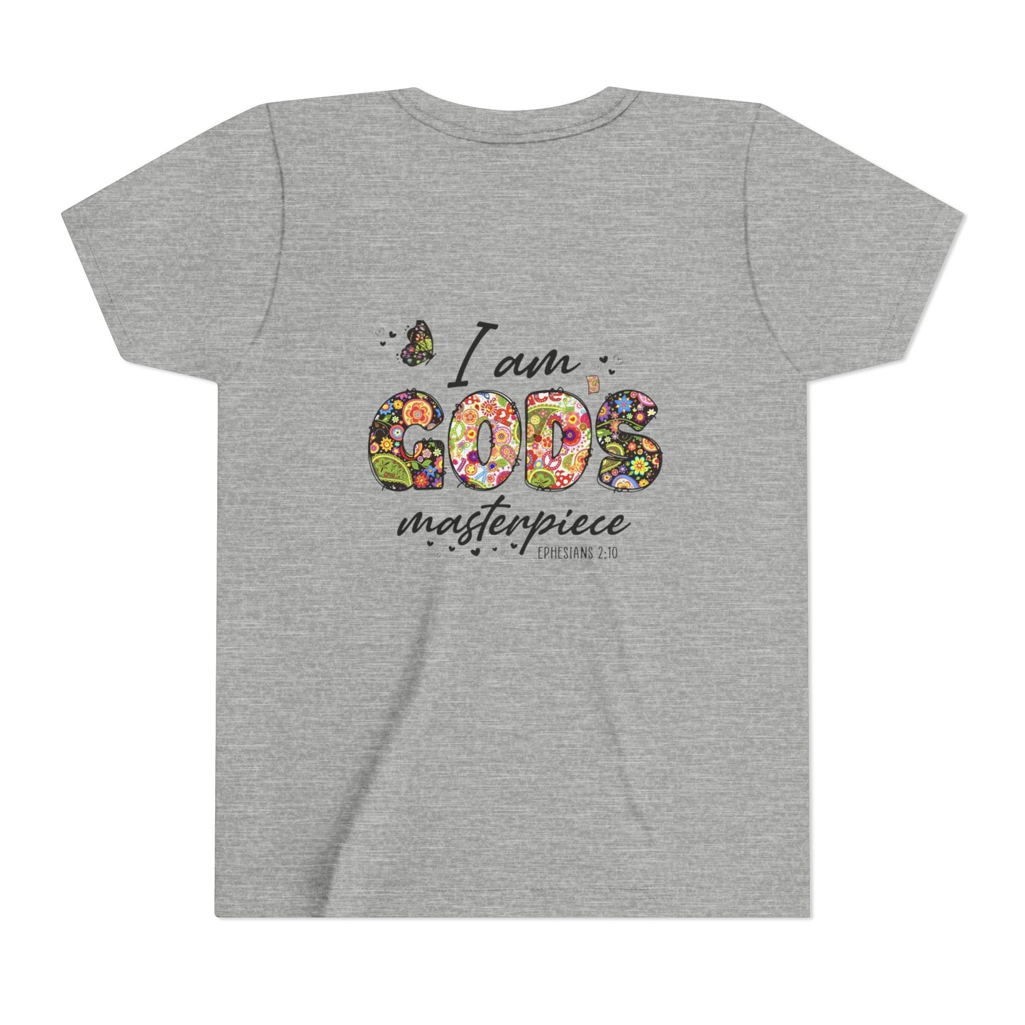 I Am God’s Masterpiece Youth Tee — Floral Christian Inspirational Shirt