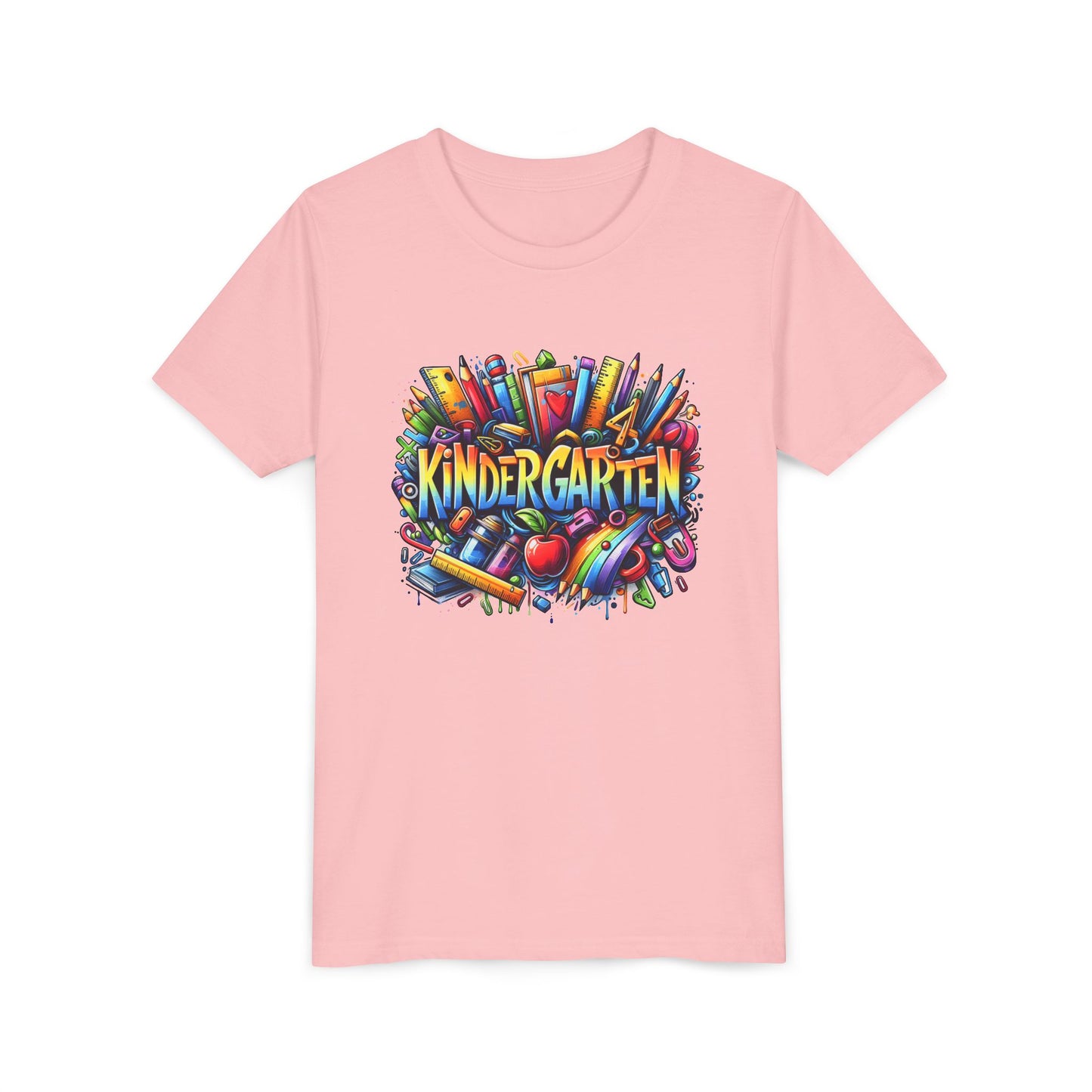Kindergarten Colorful School Supplies Youth Tee — Back-to-School Kids T-Shirt