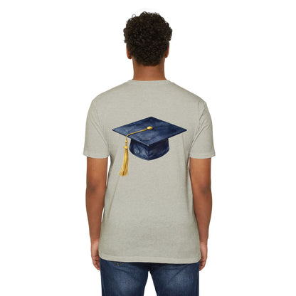 Graduation Cap T-Shirt — Navy Mortarboard with Gold Tassel