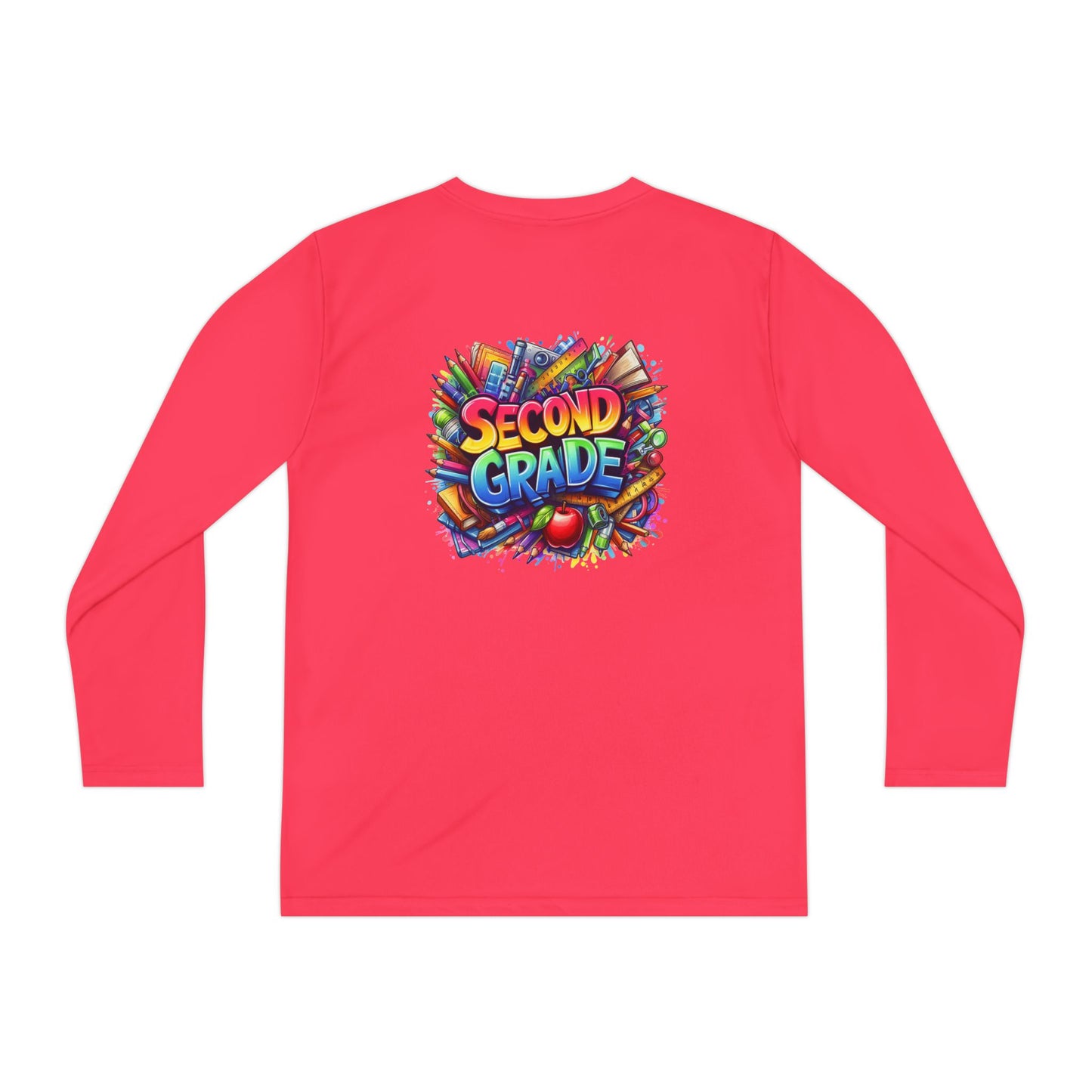 Second Grade Youth Long Sleeve Tee — Colorful School Supplies Back-to-School Shirt