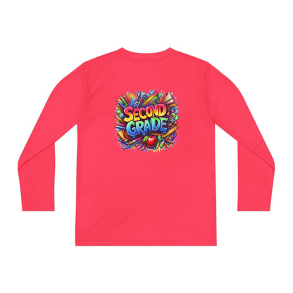 Second Grade Youth Long Sleeve Tee — Colorful School Supplies Back-to-School Shirt