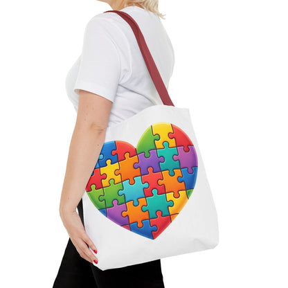 Autism Puzzle Heart Tote Bag - Colorful Awareness Canvas Tote