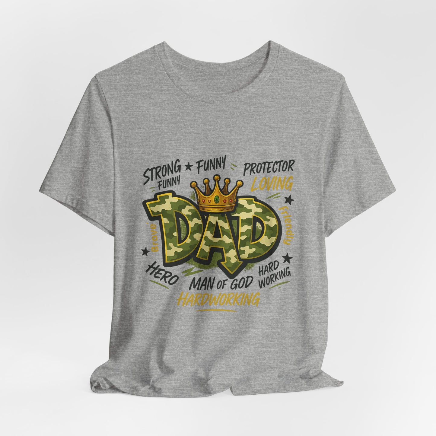 Dad Camo Crown T-Shirt — 'DAD' Graphic with 'Man of God, Hardworking' Father's Day Tee