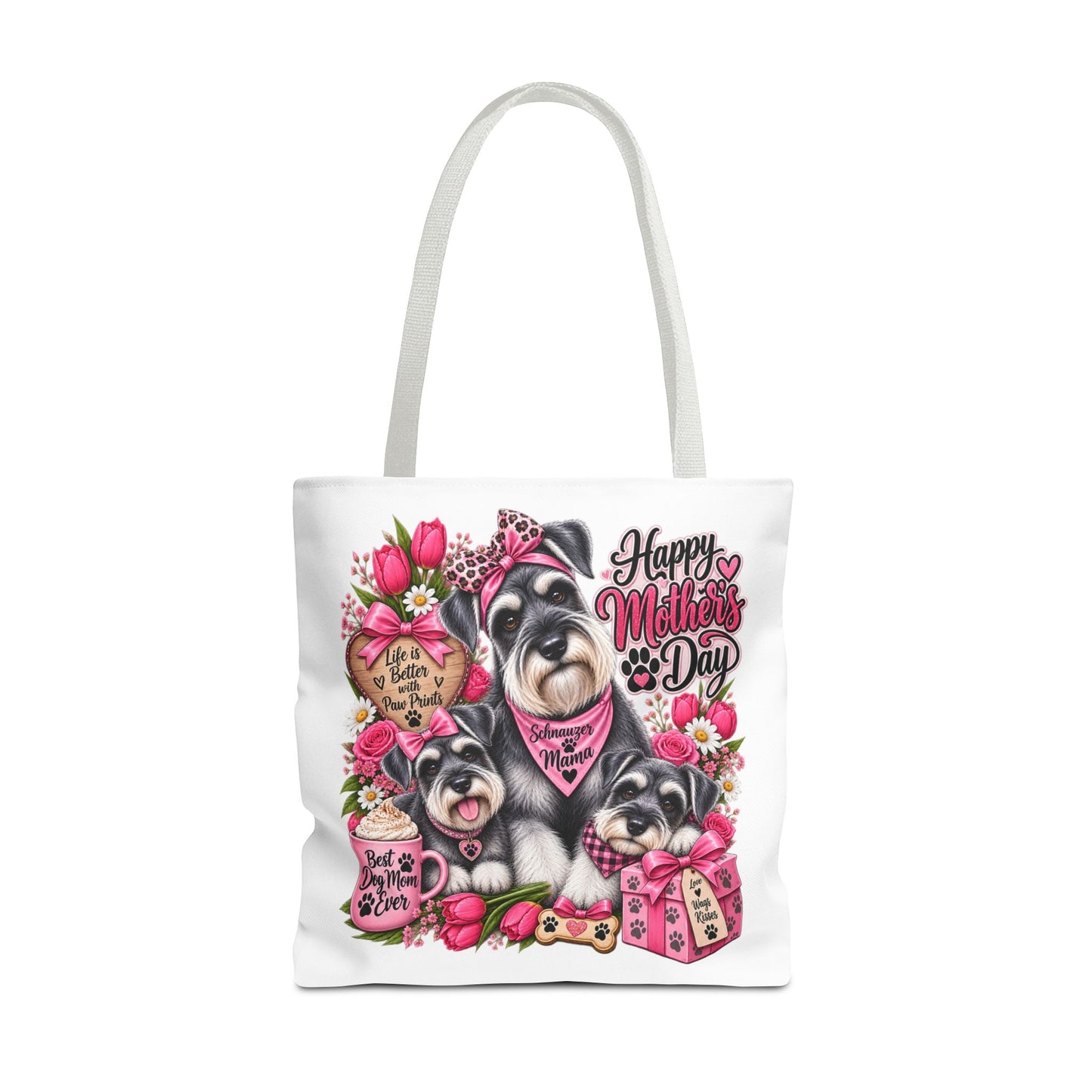 Mother’s Day Dog Tote Bag – “Happy Mother’s Day” Schnauzer Floral Gift Tote