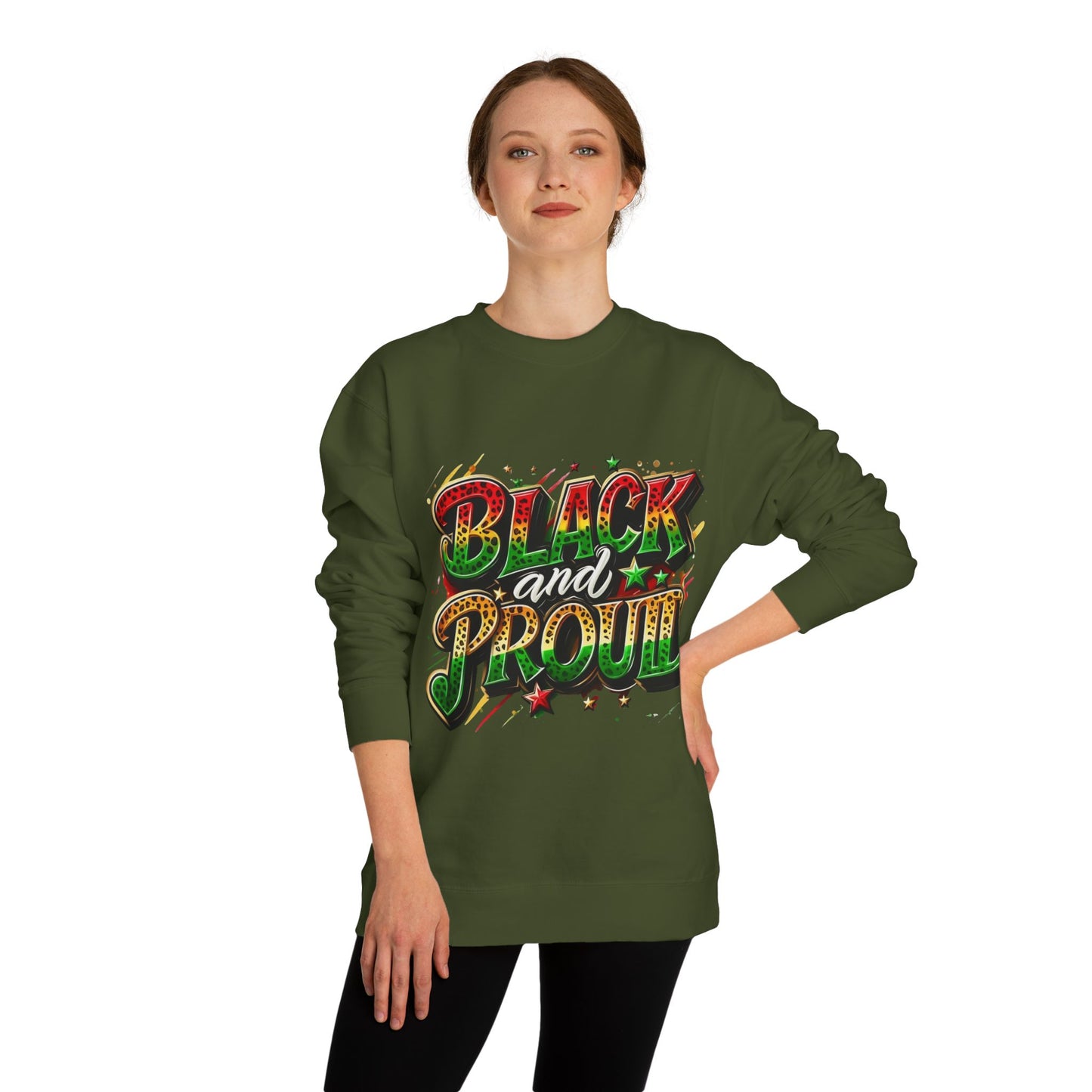 Black and Proud Crewneck Sweatshirt — Afrocentric Pride Graphic