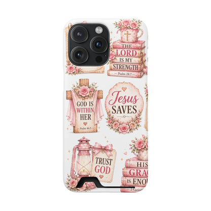 Christian Floral Phone Case with Card Holder — 'Jesus Saves' Inspirational Design