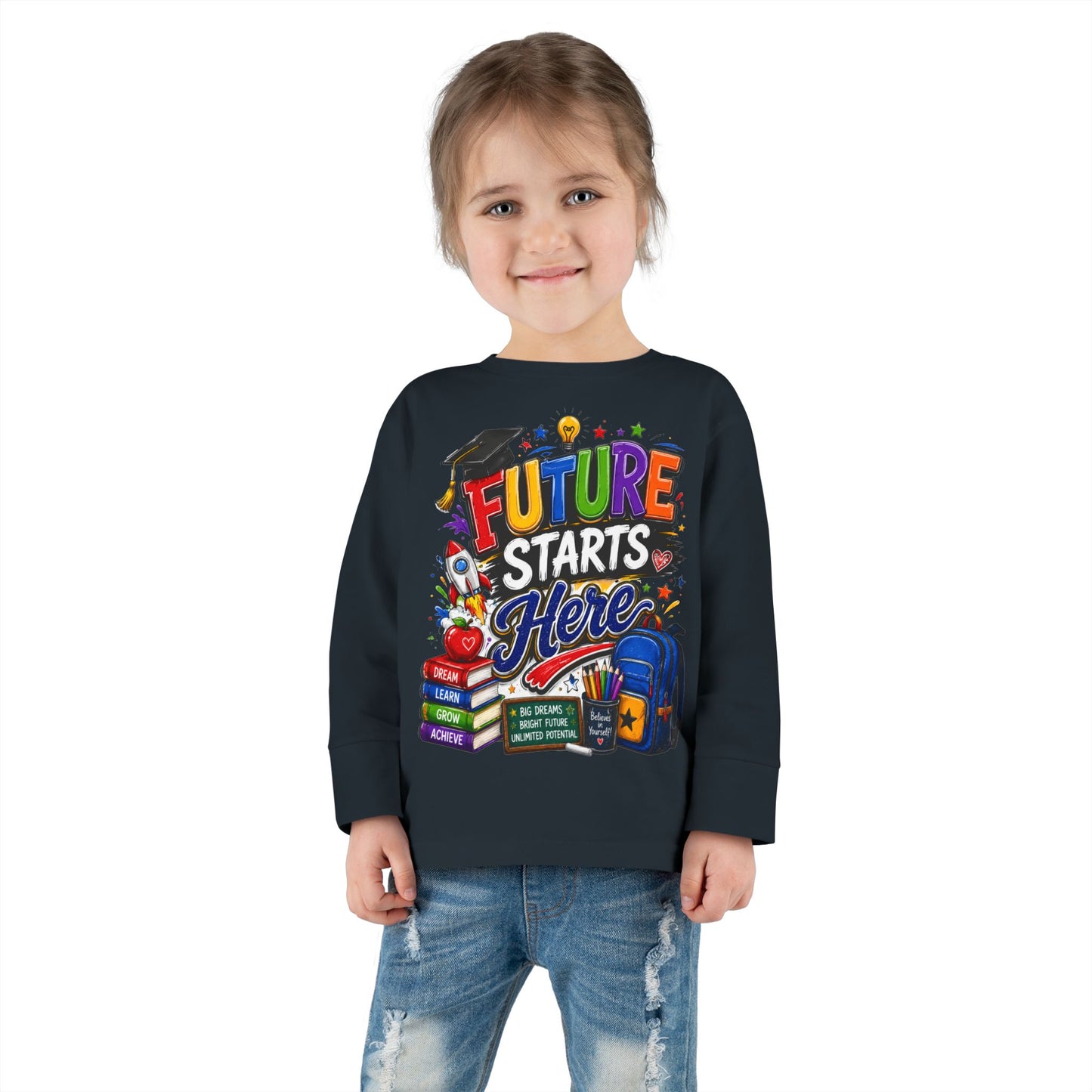 Toddler Long Sleeve Tee - "Future Starts Here" Back-to-School Shirt