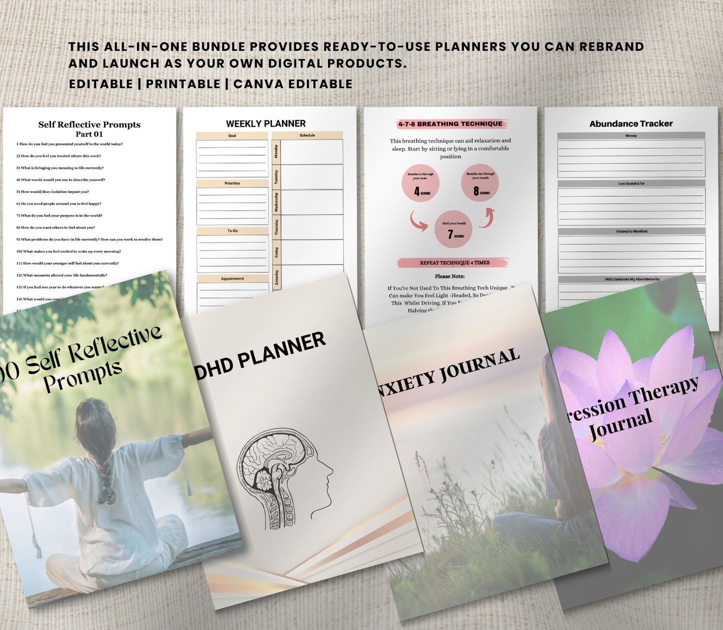 Mental Health PLR Bundle | Editable Canva Wellness & Self-Care Templates for Digital Products