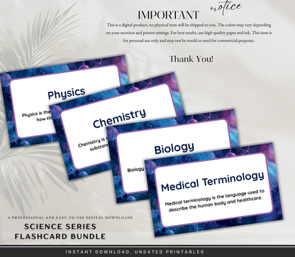 Science Series Flashcards Bundle | Printable Biology, Chemistry & Physics Study Cards PDF
