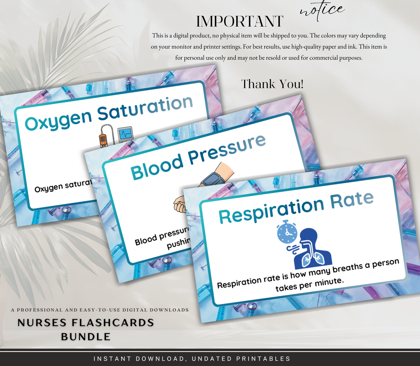 Nursing Flashcards Bundle | Printable NCLEX Study Cards PDF for Nursing Students