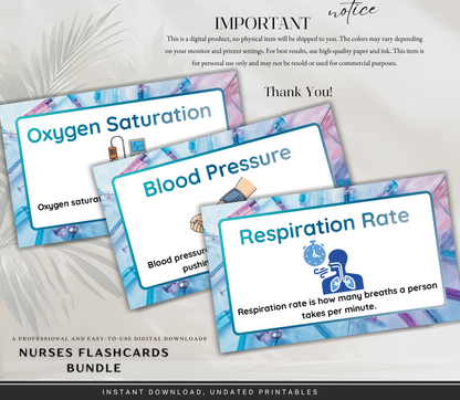 Nursing Flashcards Bundle | Printable NCLEX Study Cards PDF for Nursing Students
