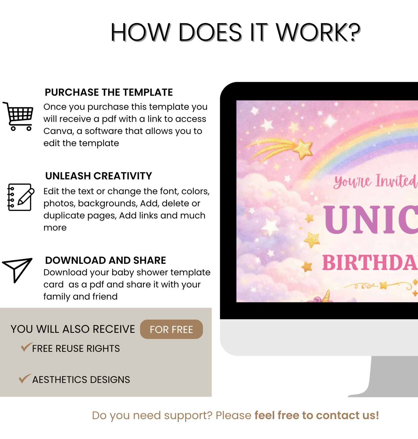 Unicorn Birthday Invitation Template | Editable Kids Magical Party Invite
