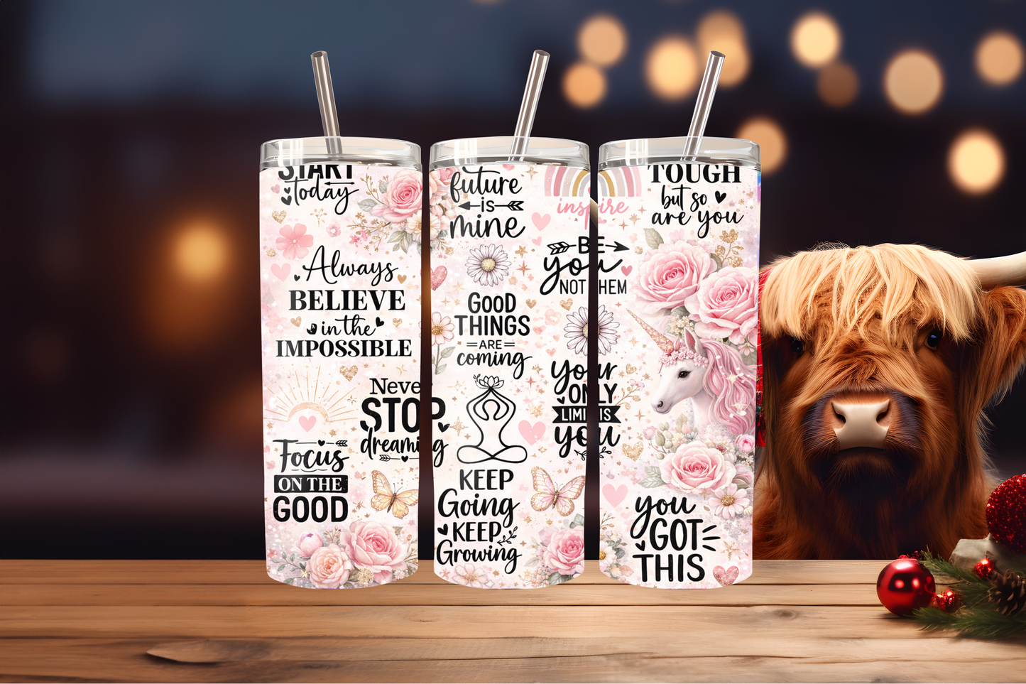 Inspirational Tumbler Wrap PNG | Motivational Quote Design, 20oz Skinny Tumbler Sublimation, Positive Mindset &amp; Self-Care Wrap