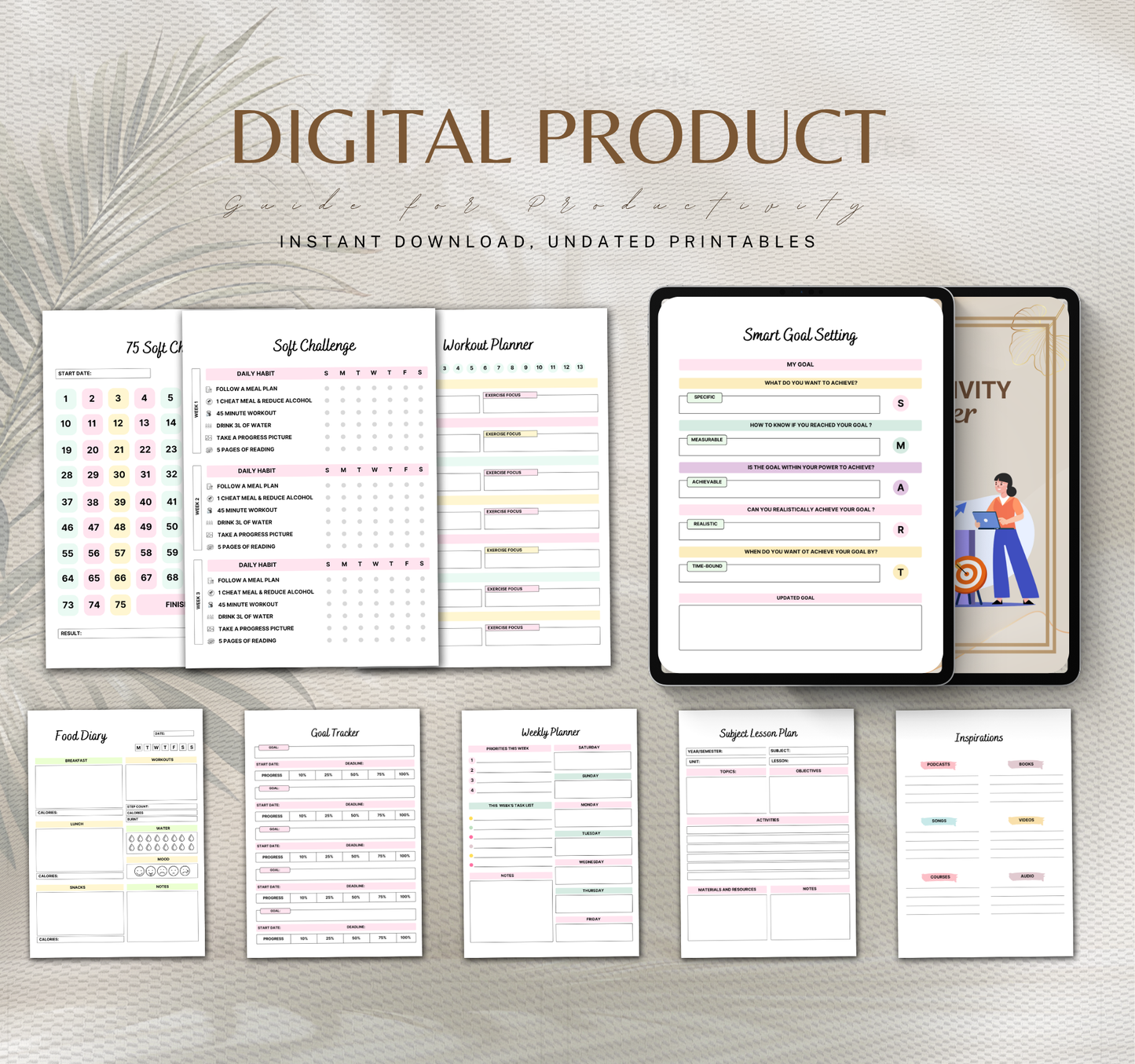 Productivity Planner | Daily, Weekly & Monthly Digital Planner PDF