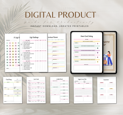 Productivity Planner | Daily, Weekly & Monthly Digital Planner PDF
