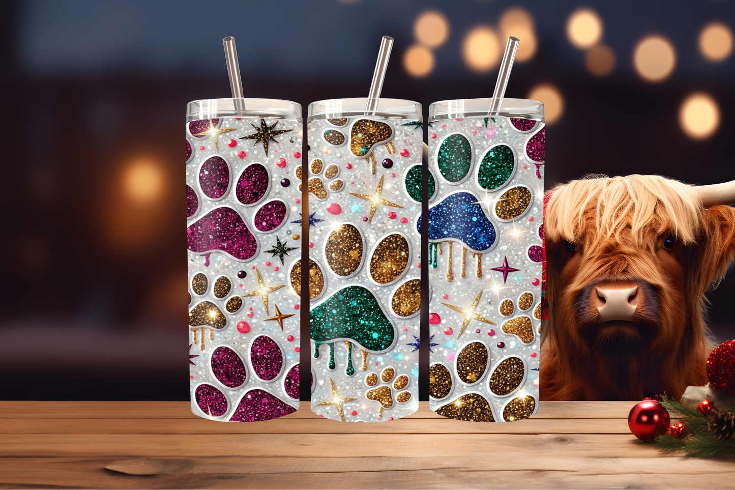 Pet Paw Tumbler Design PNG | Dog &amp; Cat Paw Print Wrap, Sublimation Tumbler Design, Cute Animal Lover Gift, 20oz Skinny Tumbler Template