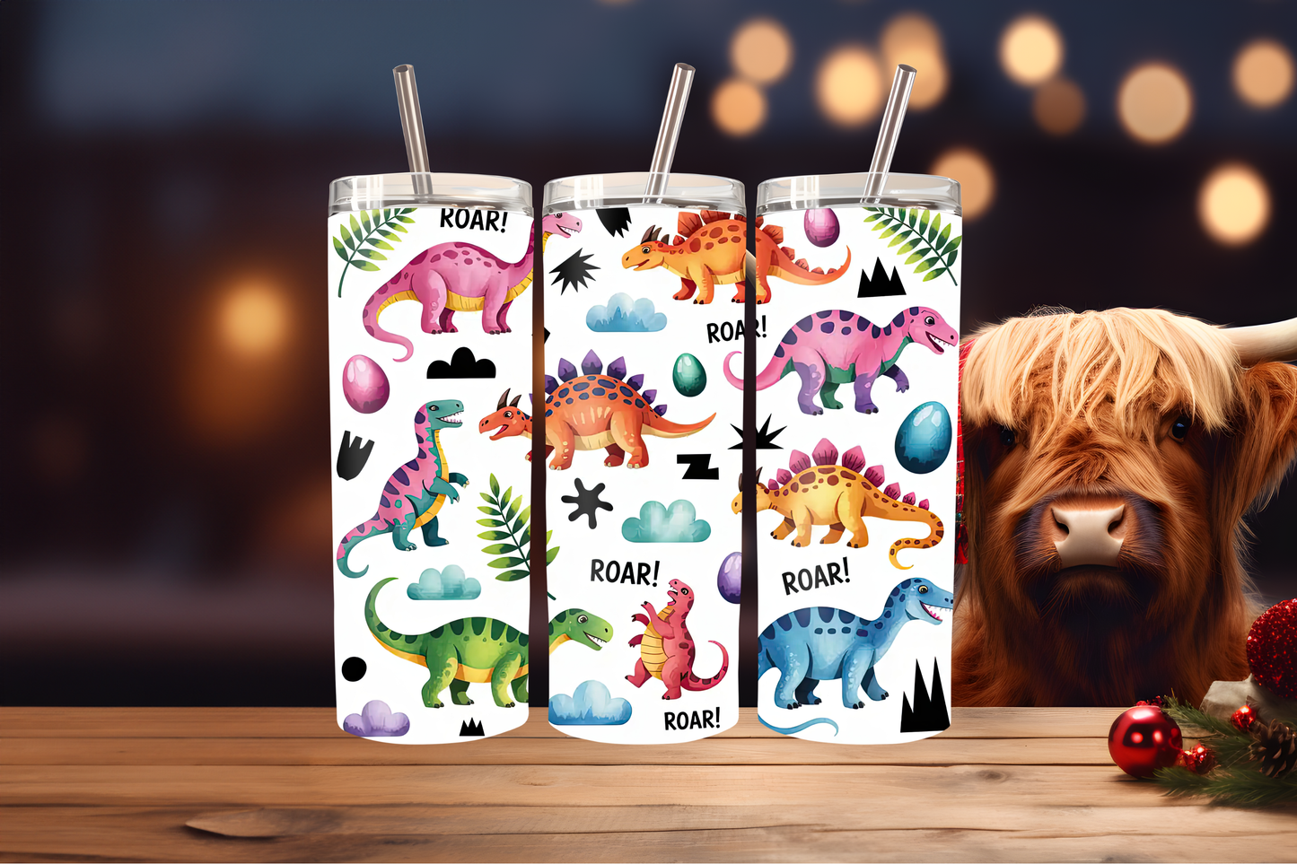 Cute Dinosaur Tumbler Wrap PNG | Kids Dino Tumbler Design, 20oz Skinny Tumbler Sublimation, Fun Dinosaur Wrap Template