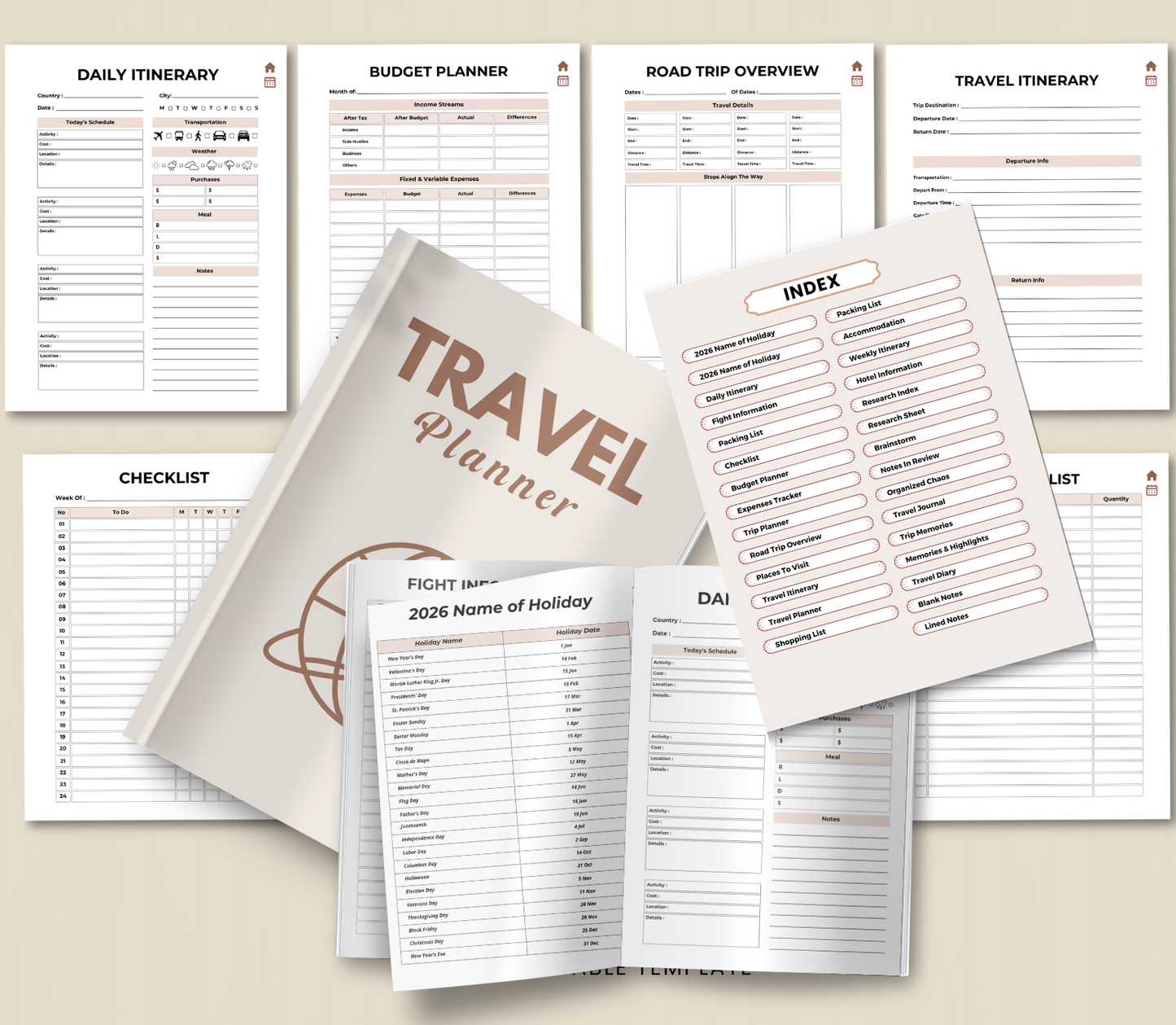 Digital Travel Planner | Editable Trip Organizer & Itinerary Planner