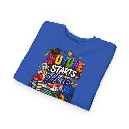 Toddler Sweatshirt — "Future Starts Here" Back-to-School Kids Crewneck