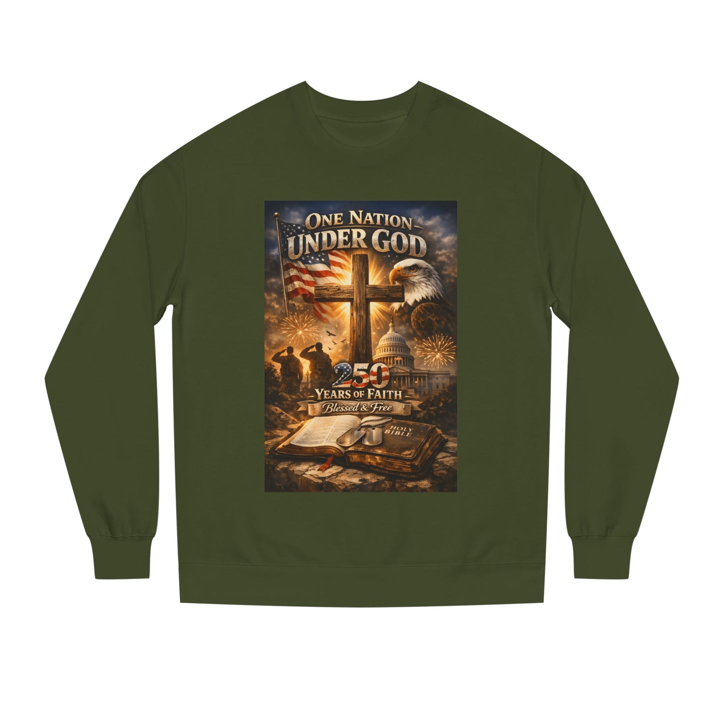 Patriotic Christian Sweatshirt — "One Nation Under God" 25 Years of Faith Crewneck