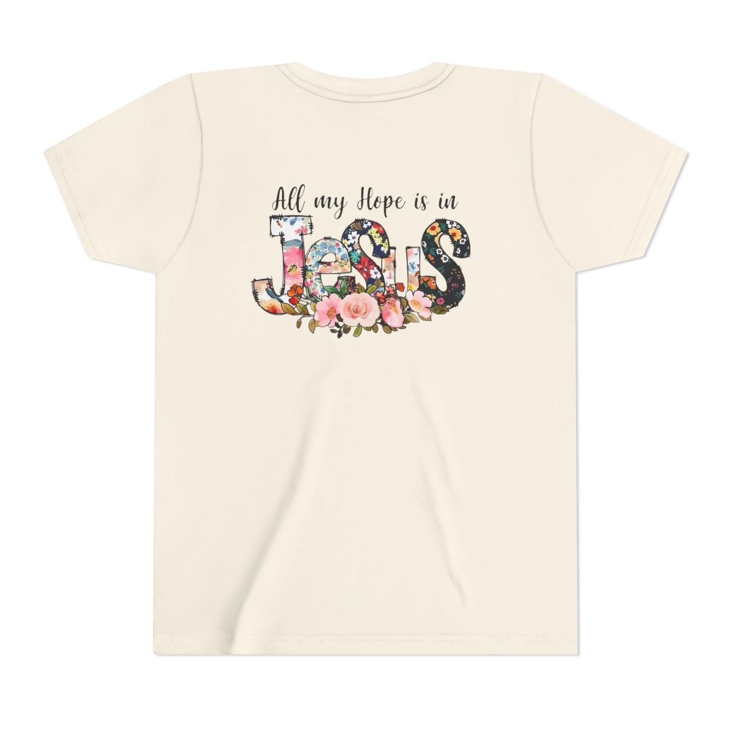 Youth Tee — "All My Hope Is in Jesus" Floral Christian Shirt
