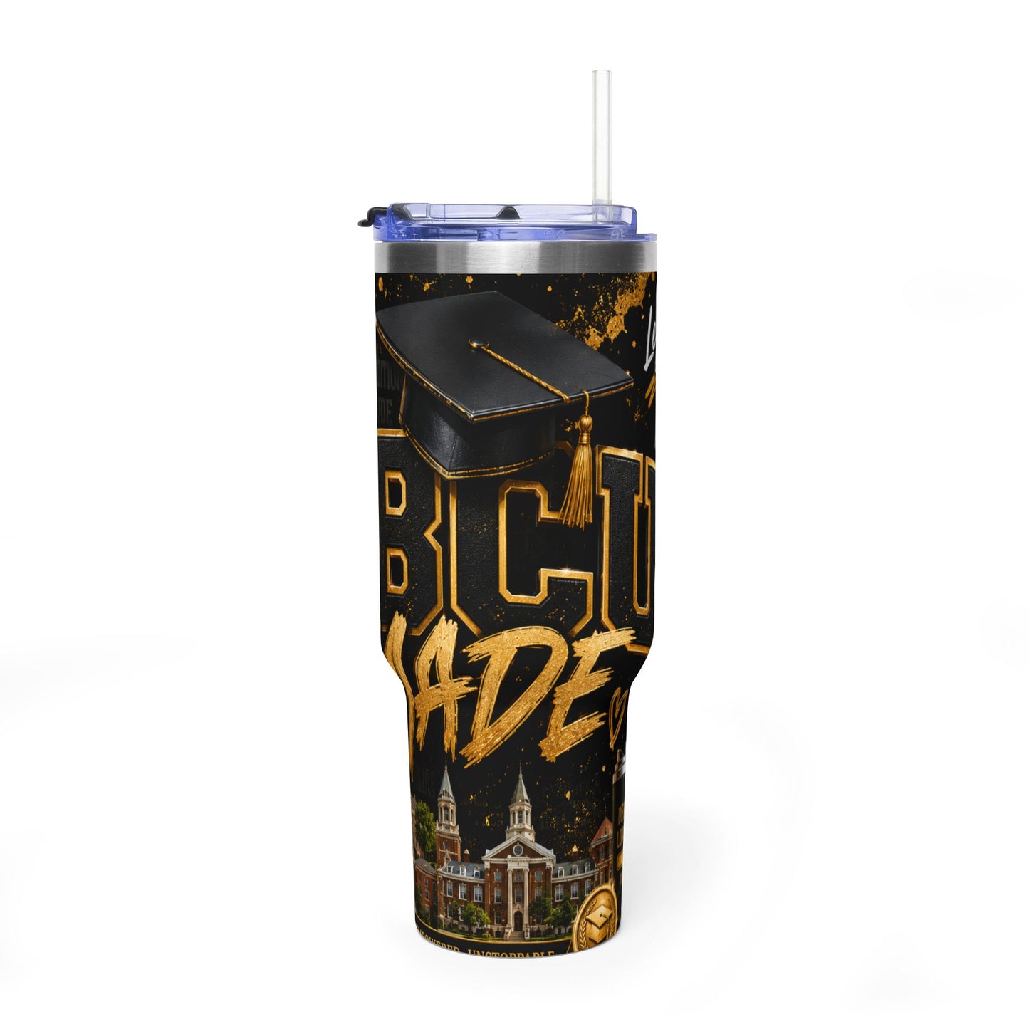HBCU Graduate 40oz Vacuum Tumbler – Black & Gold Commencement Travel Mug