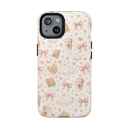 Christian Pattern Phone Case — Cute Cross, Bible & Dove Tough Magnetic Case