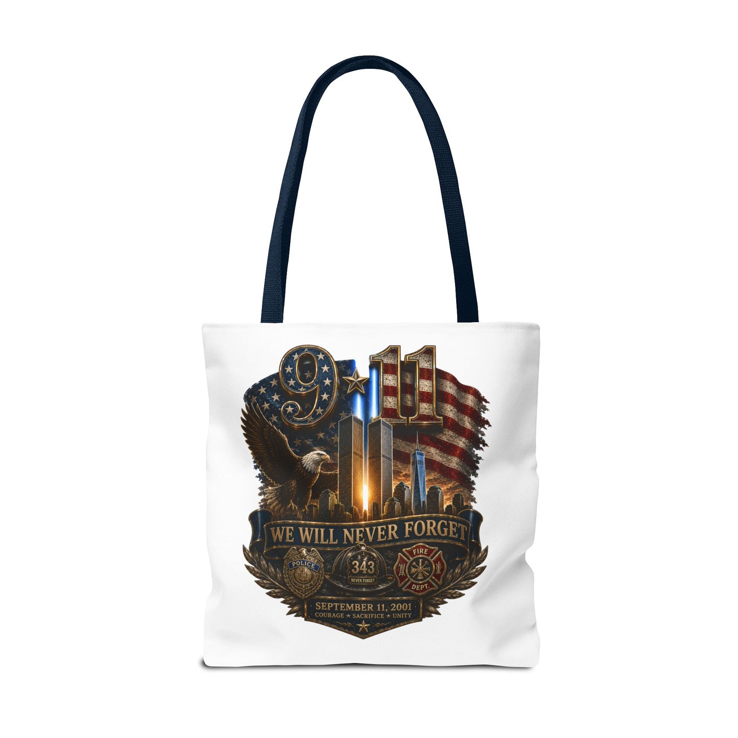 9/11 Memorial Tote Bag — "We Will Never Forget" Patriotic Tribute
