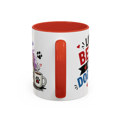 Dog and Cat Coffee Mug – "Life is Better with a Cat" Accent Ceramic Mug