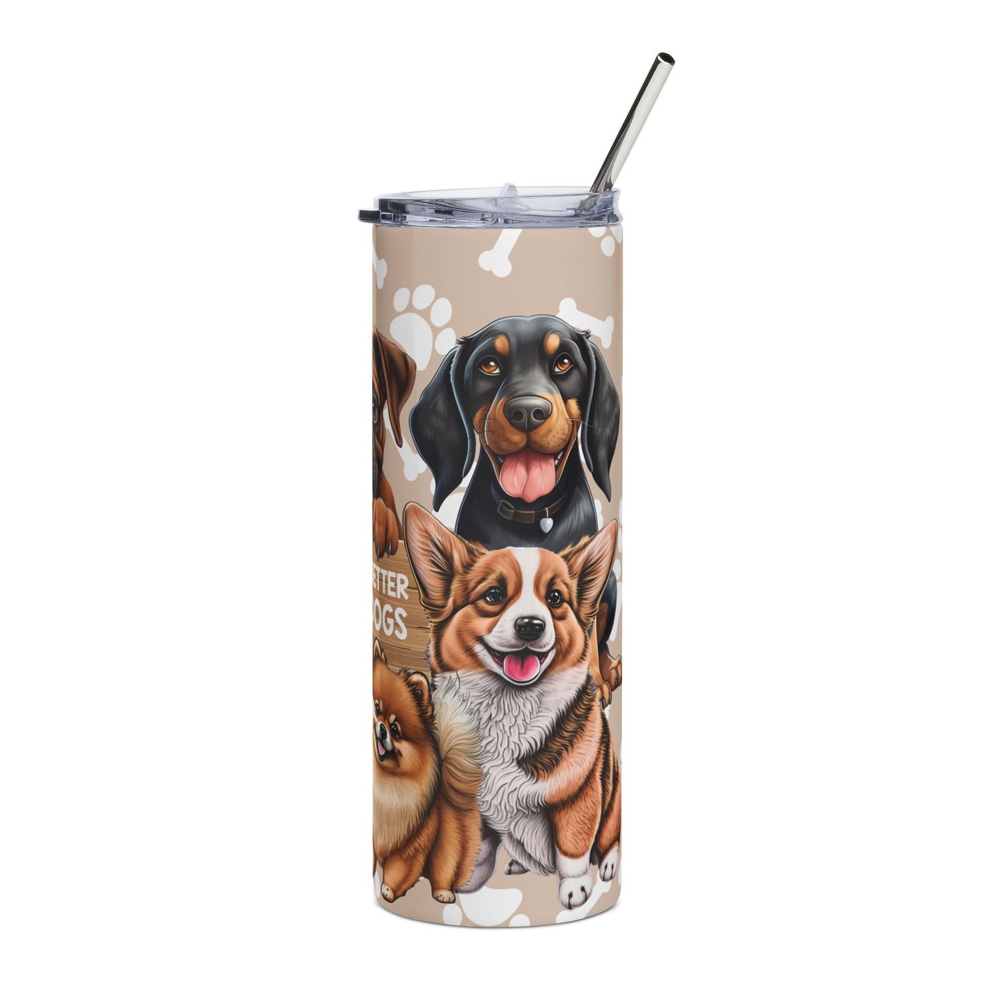 Dog Lover 20oz Stainless Tumbler — "Life Is Better With Dogs" Paw Print Design