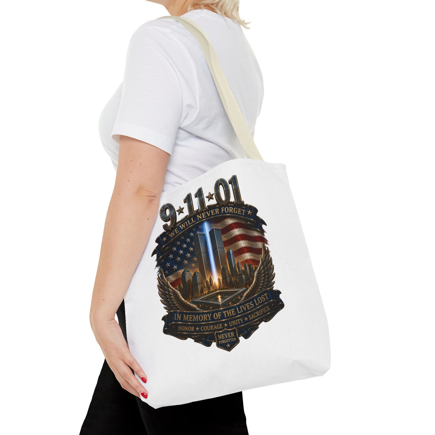 9·11 Memorial Tote Bag — We Will Never Forget Tribute Tote
