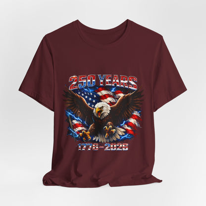250 Years Bald Eagle American Flag T-Shirt — 1776–2026 Patriotic Tee