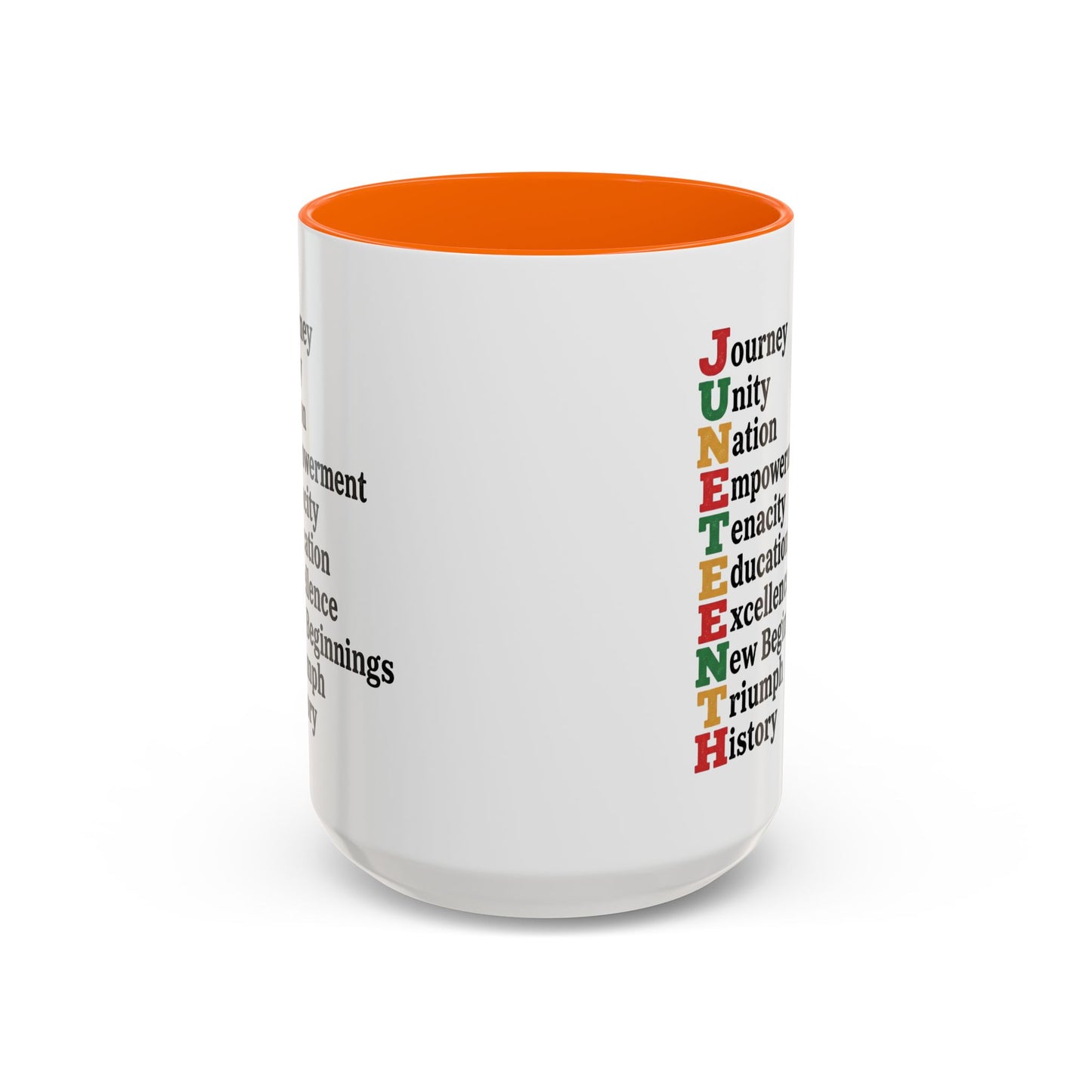 Juneteenth Acronym Accent Coffee Mug – Journey Unity Nation Empowerment (11/15oz)