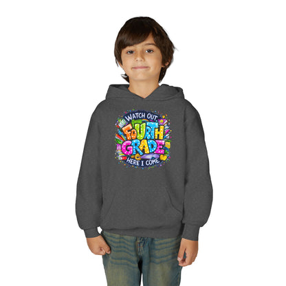 Fourth Grade Hoodie - "Watch Out Fourth Grade Here I Come" Colorful Back-to-School Kids Sweatshirt