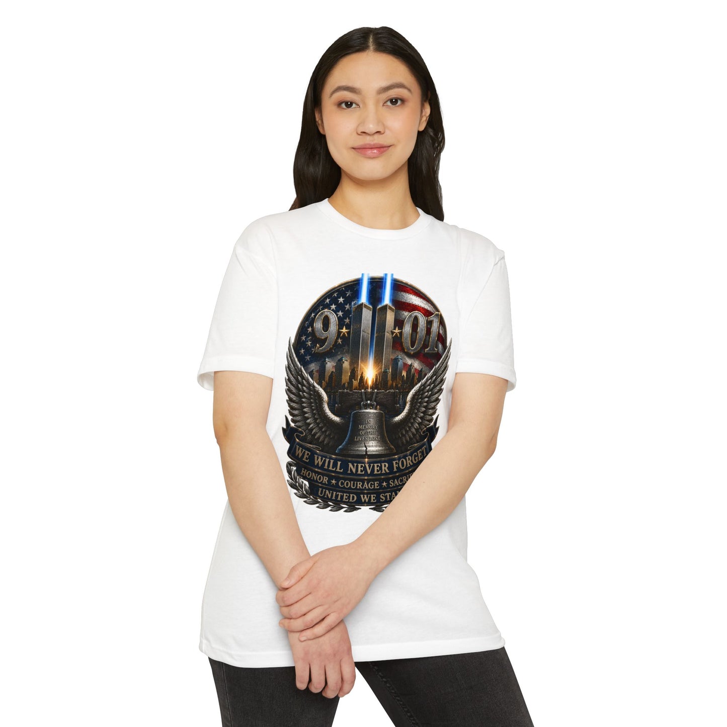 9/11 Never Forget Memorial T-Shirt — Twin Towers Tribute Tee