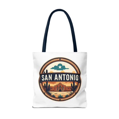 San Antonio Vintage Badge Tote Bag — Retro Texas Travel Market Tote
