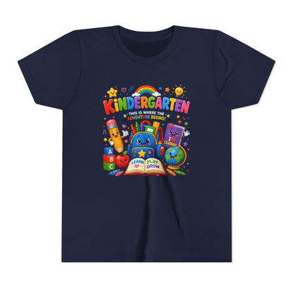 Kindergarten Kids T‑Shirt — 'Kindergarten: This Is Where the Fun Begins' Colorful Back-to-School Tee