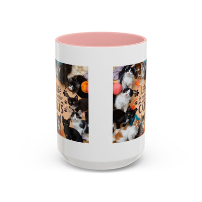 Cat Lover Accent Coffee Mug — “Life Is Better With Cats” 11/15oz