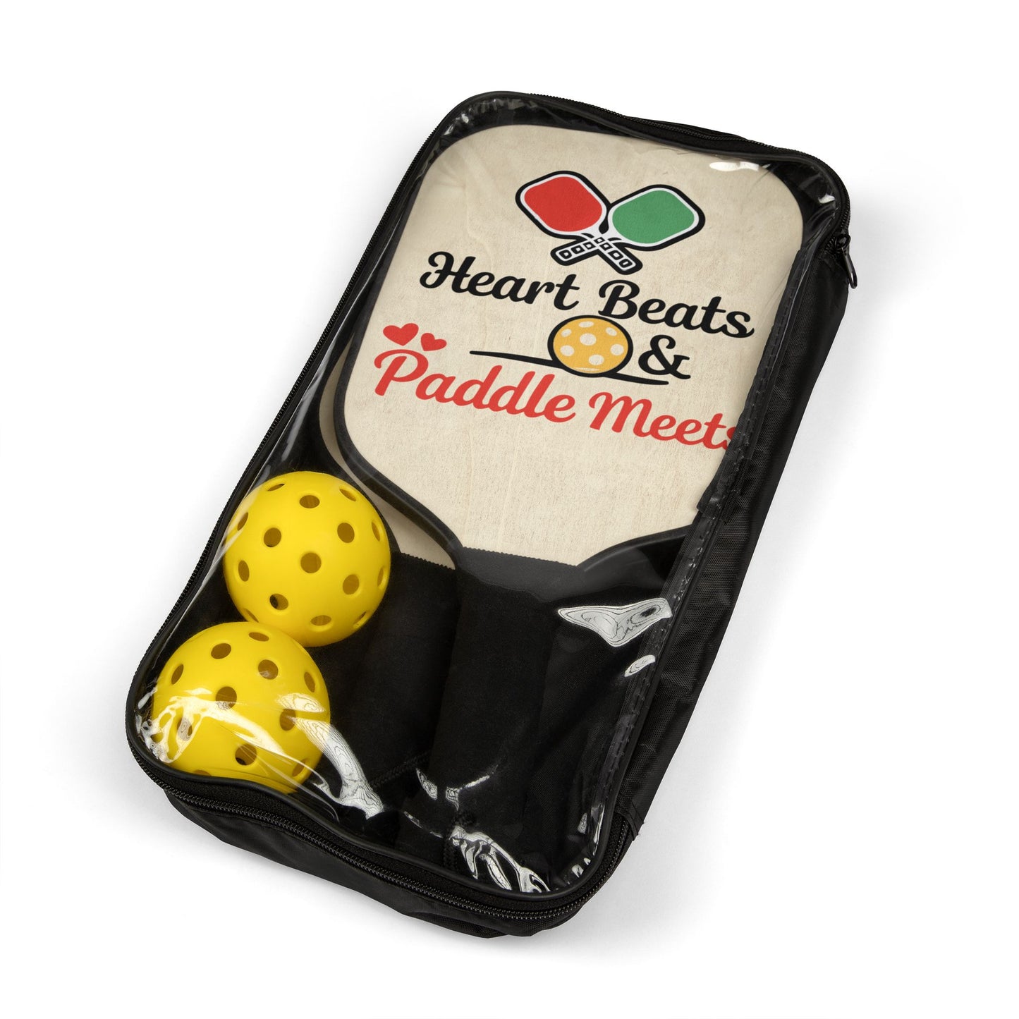 Pickleball Paddle Set — "Heart Beats & Paddle Meets" Graphic Kit (2 Paddles + Balls)