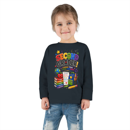 Toddler Long Sleeve Tee — "I'm a Second Grader!" Back-to-School Graphic Shirt