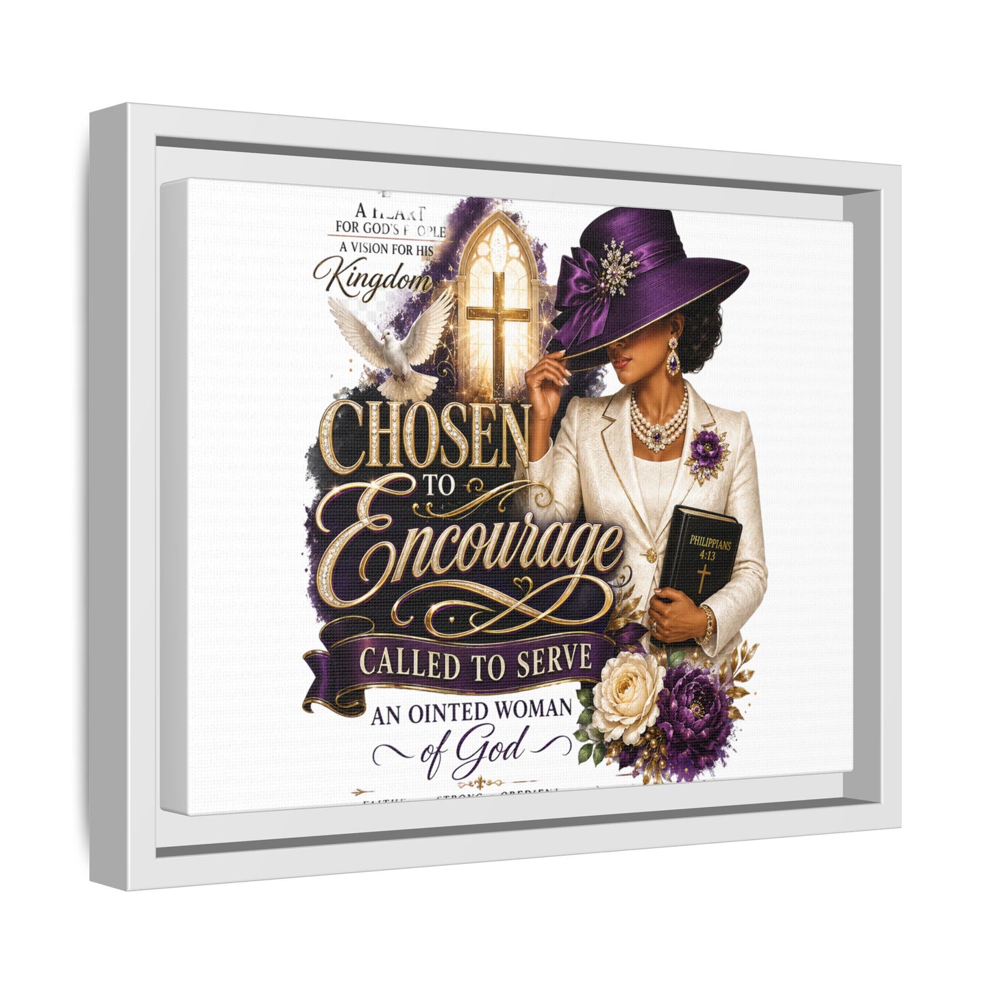 Chosen to Encourage — Framed Faith Canvas Wall Art (Called to Serve, Anointed Woman of God)