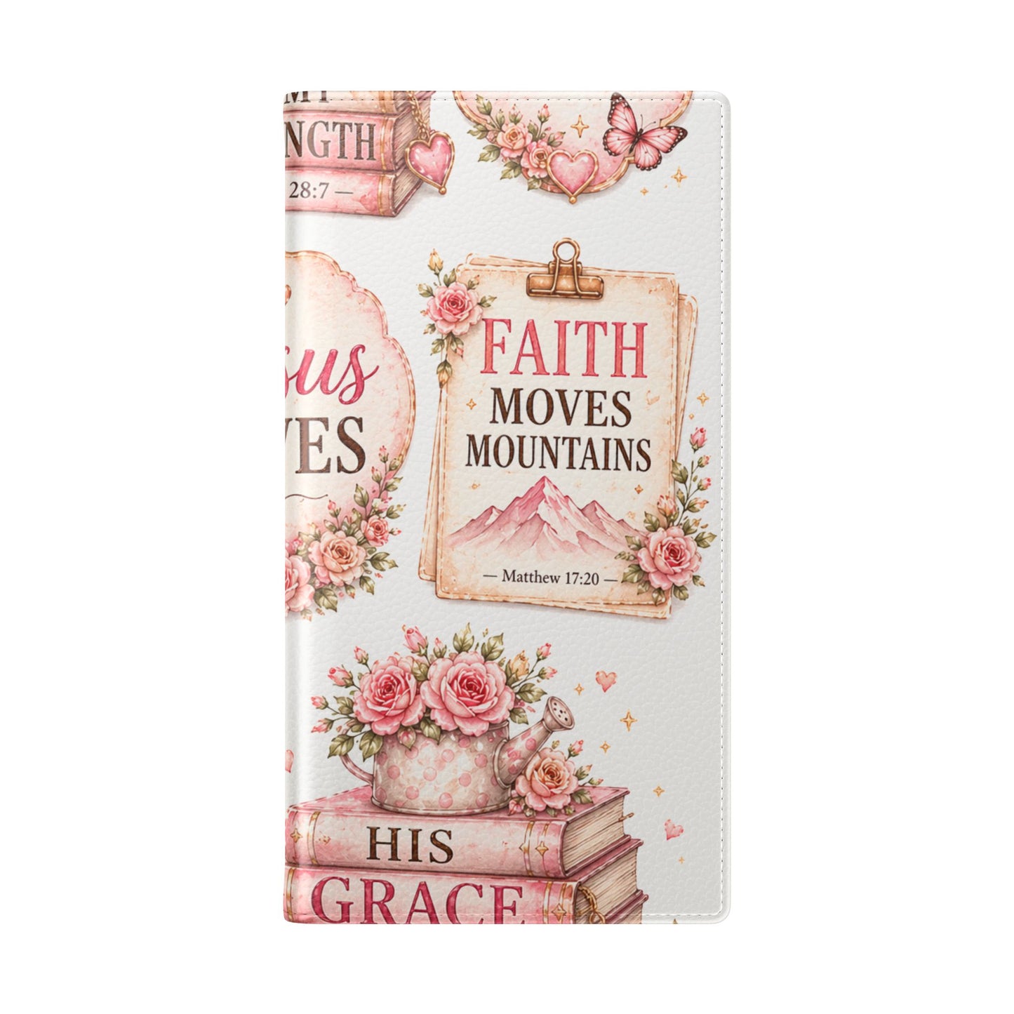 Christian Floral Phone Flip Case — "Jesus Saves" & Inspirational Scripture Wallet Cover