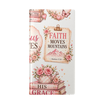 Christian Floral Phone Flip Case — "Jesus Saves" & Inspirational Scripture Wallet Cover