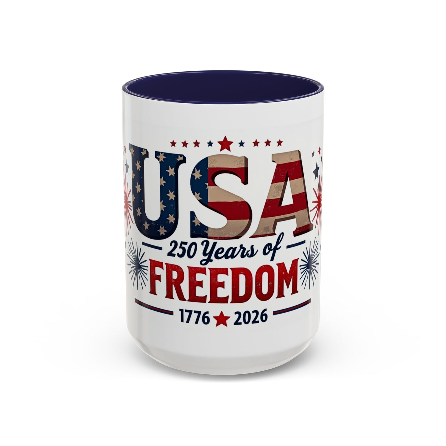 USA 250 Years of Freedom Accent Coffee Mug – 1776–2026 Patriotic Fourth of July Gift