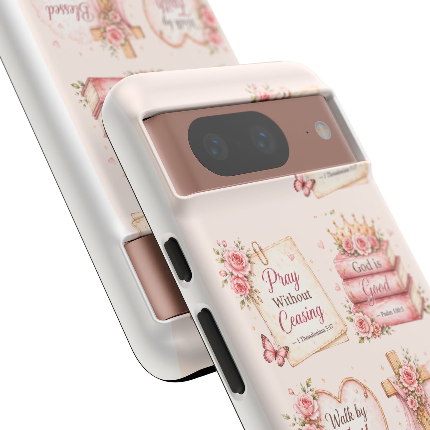 Christian Floral Phone Case — "Pray Without Ceasing" Faith Cross Design