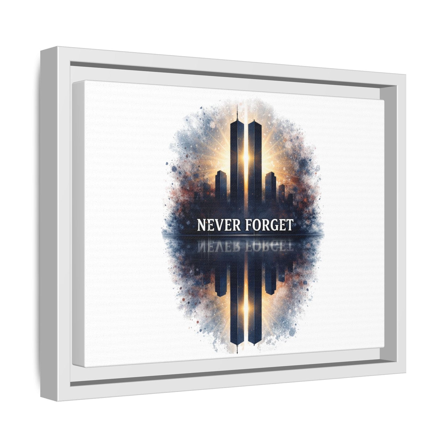 Never Forget Twin Towers Framed Canvas Print