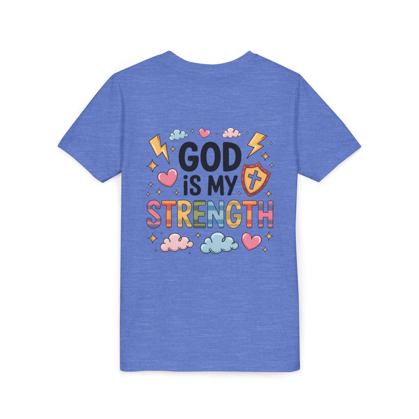 God Is My Strength Youth Tee — Cute Faith-Based Kids T-Shirt