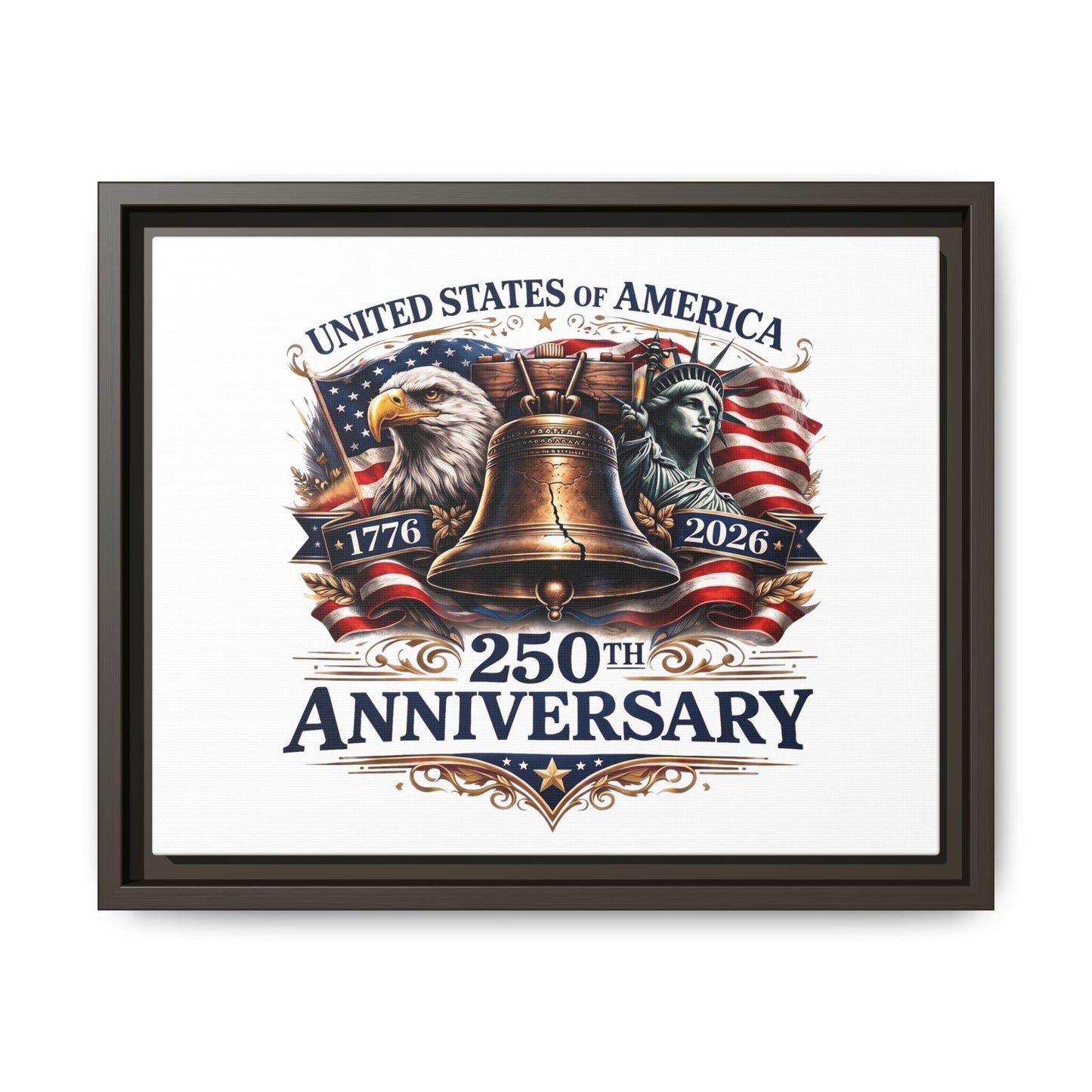 250th Anniversary Framed Canvas - United States of America Patriotic Liberty Bell Print