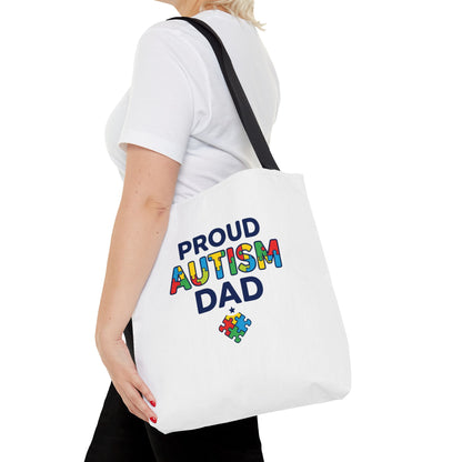 Proud Autism Dad Tote Bag — Colorful Puzzle-Heart Support Gift
